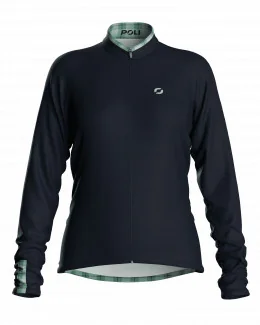 Maillot vélo manches longues femme - VICHY | MARINE/VERT CLAIR